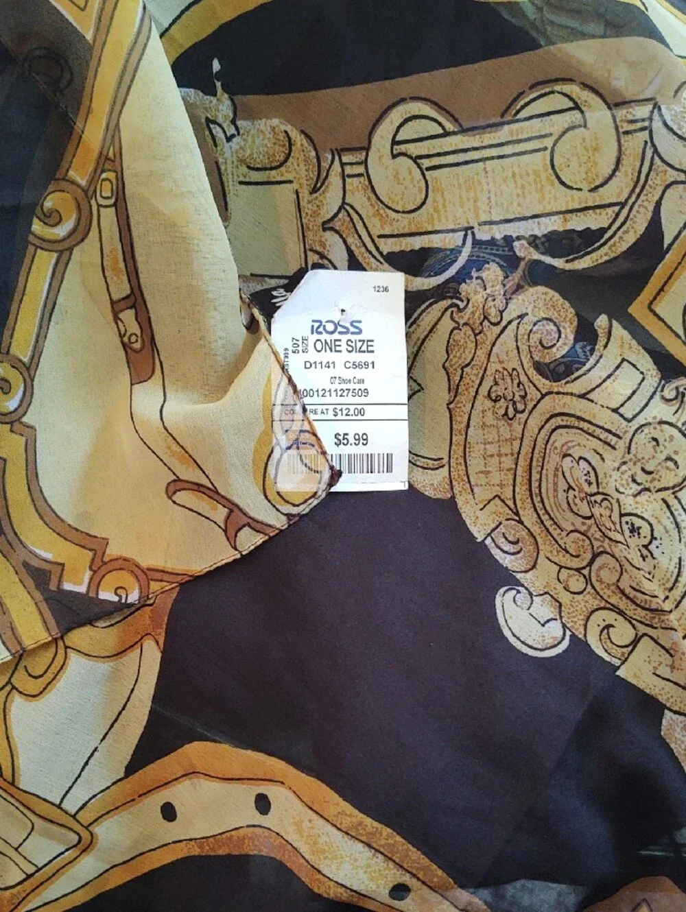 Isabella Black and Gold Baroque Sheer Wrap